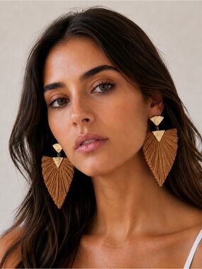 🌼HANDMADE🌼 Bohemian Rust Raffia Earrings